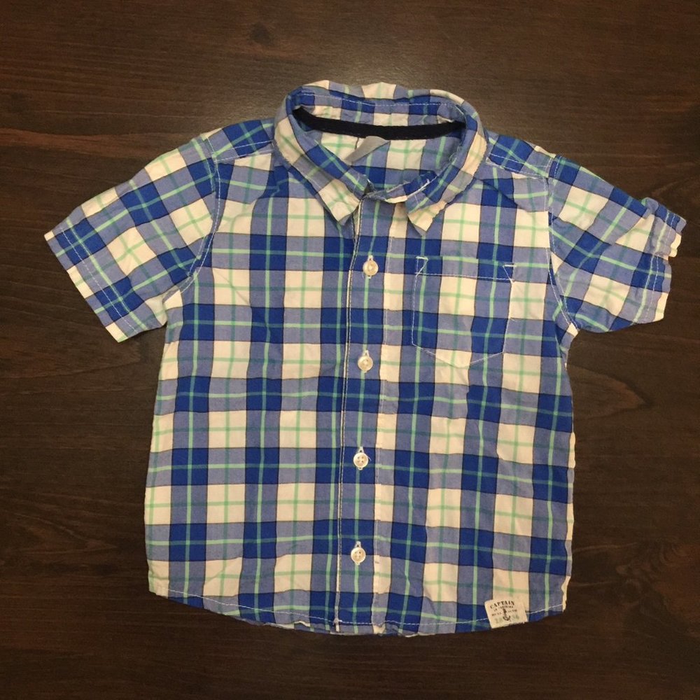 Carter's Boys' Short Sleeve Button Up Blue Plaid